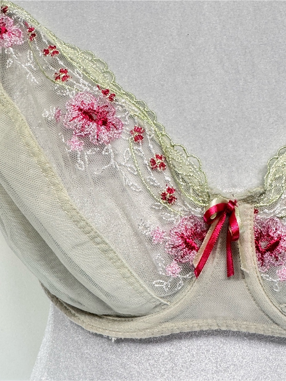 Freya Eleanor Lace Plunge Bra Pistachio Green Pink Floral AA5732 size 32GG UK - Picture 2 of 7
